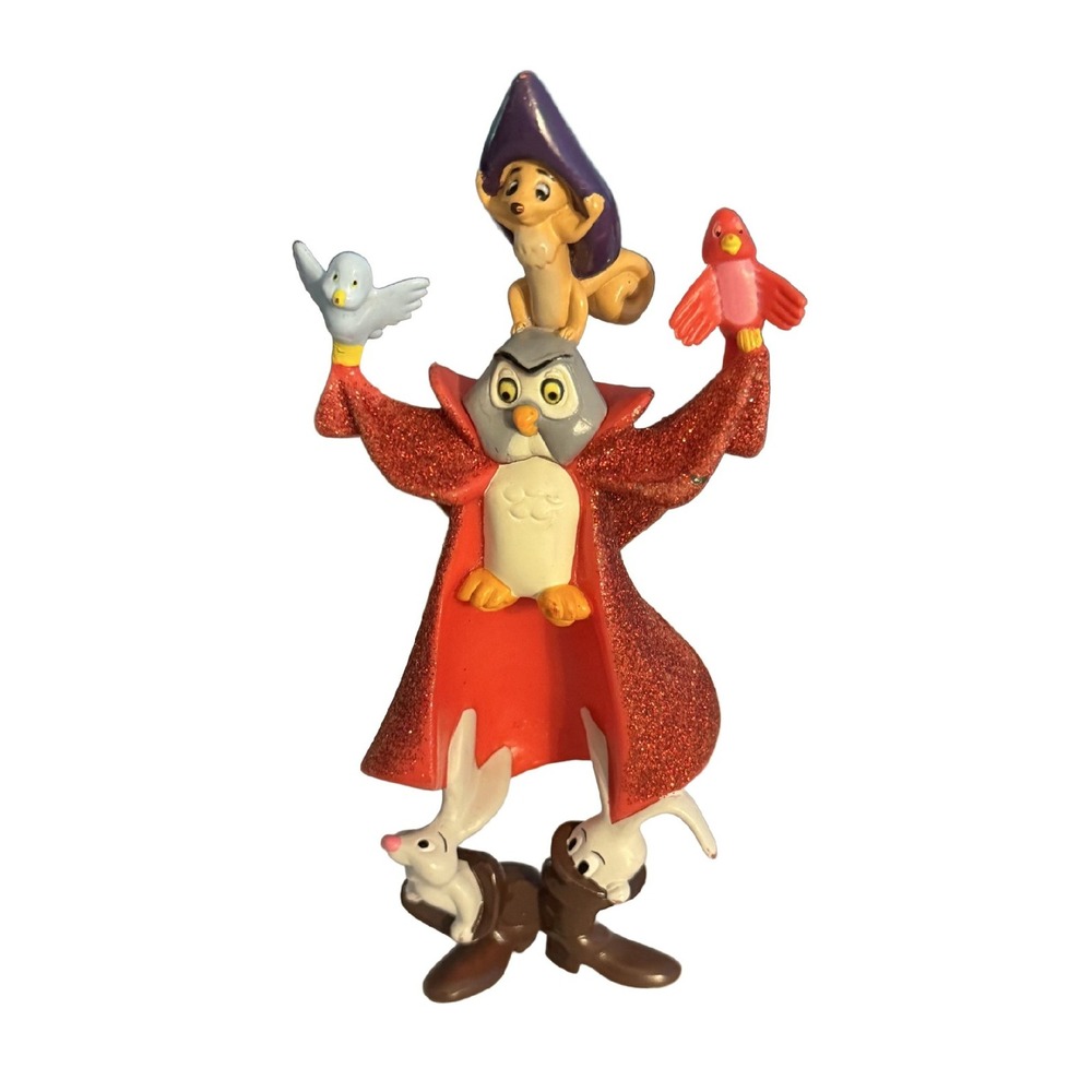 Disney Sleeping Beauty Owl Forest Animals Prince Phillip Figurine Glitter Red